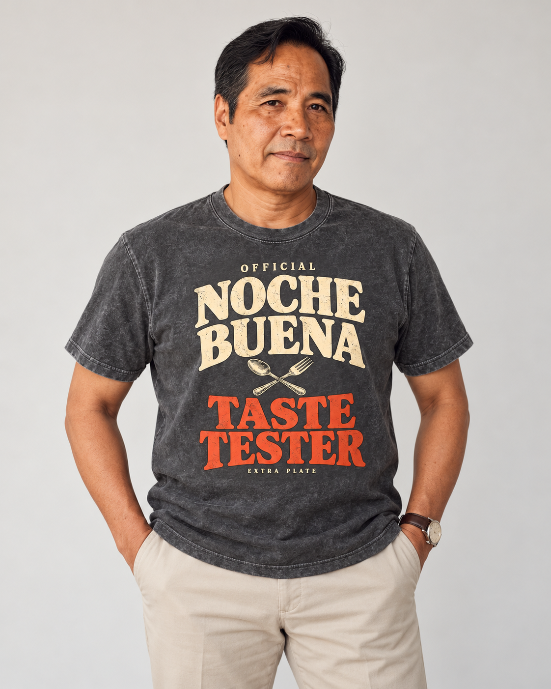 Official Noche Buena Taste Tester Tee in Uling Black — model front view