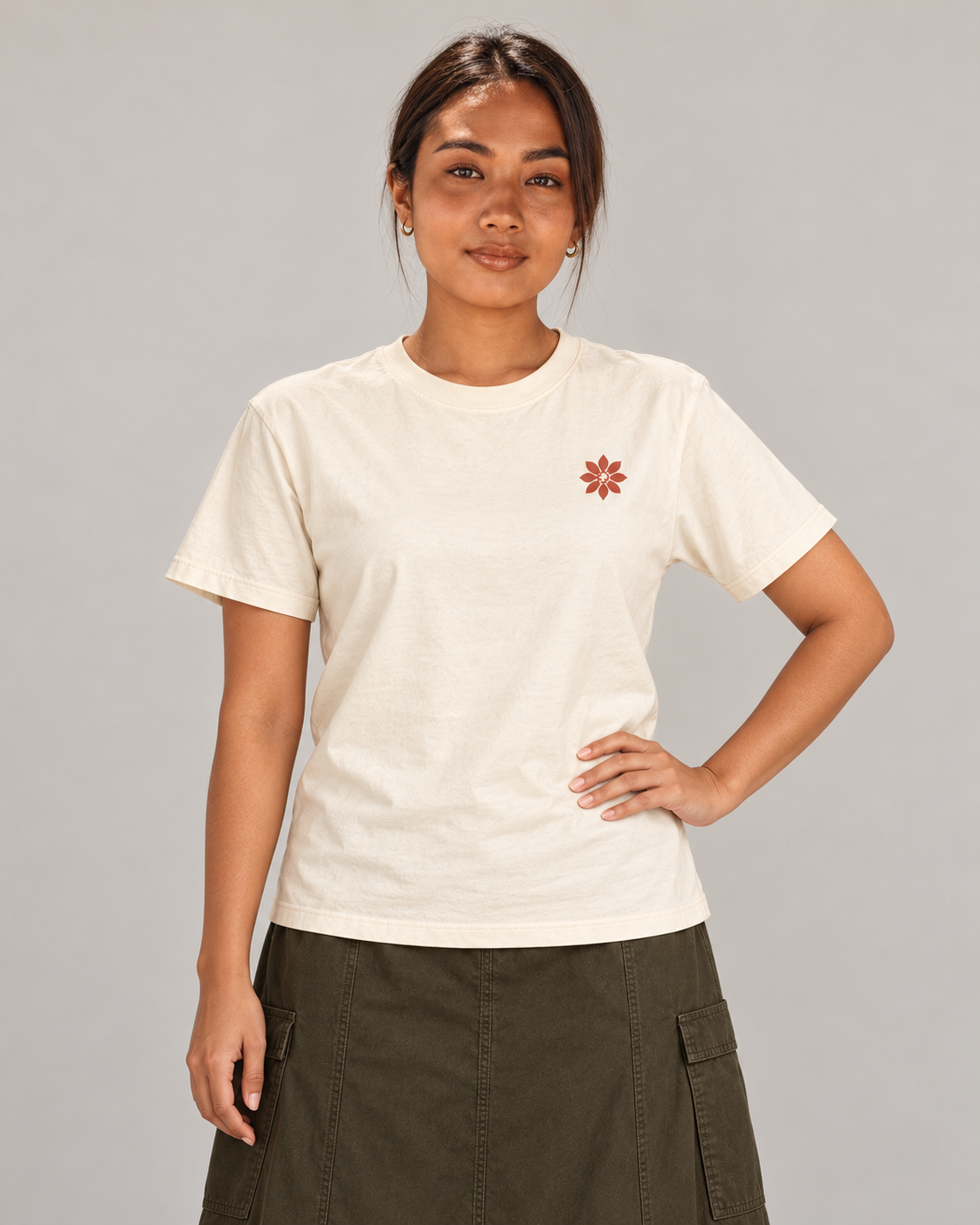 Pray First. Worry Later. Actually, Just Pray. Tee in Barong Cream — model front view