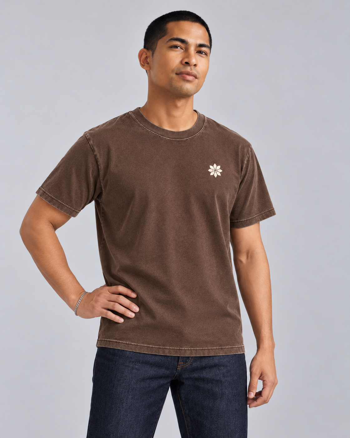 I Was Raised Right. I Have Made Adjustments. Tee in tsokolate — model front view