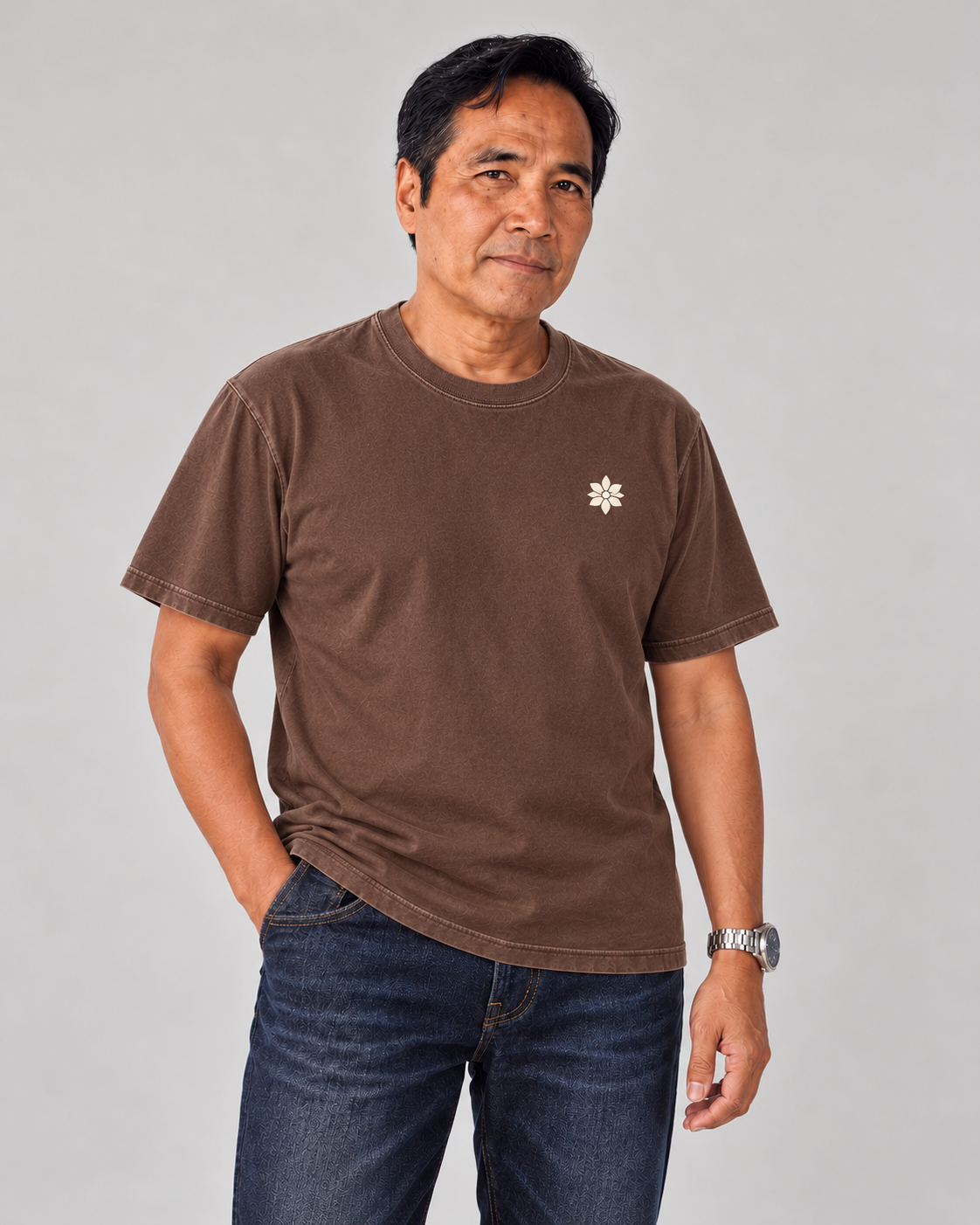 Rice Is Not a Side Tee in tsokolate — model front view