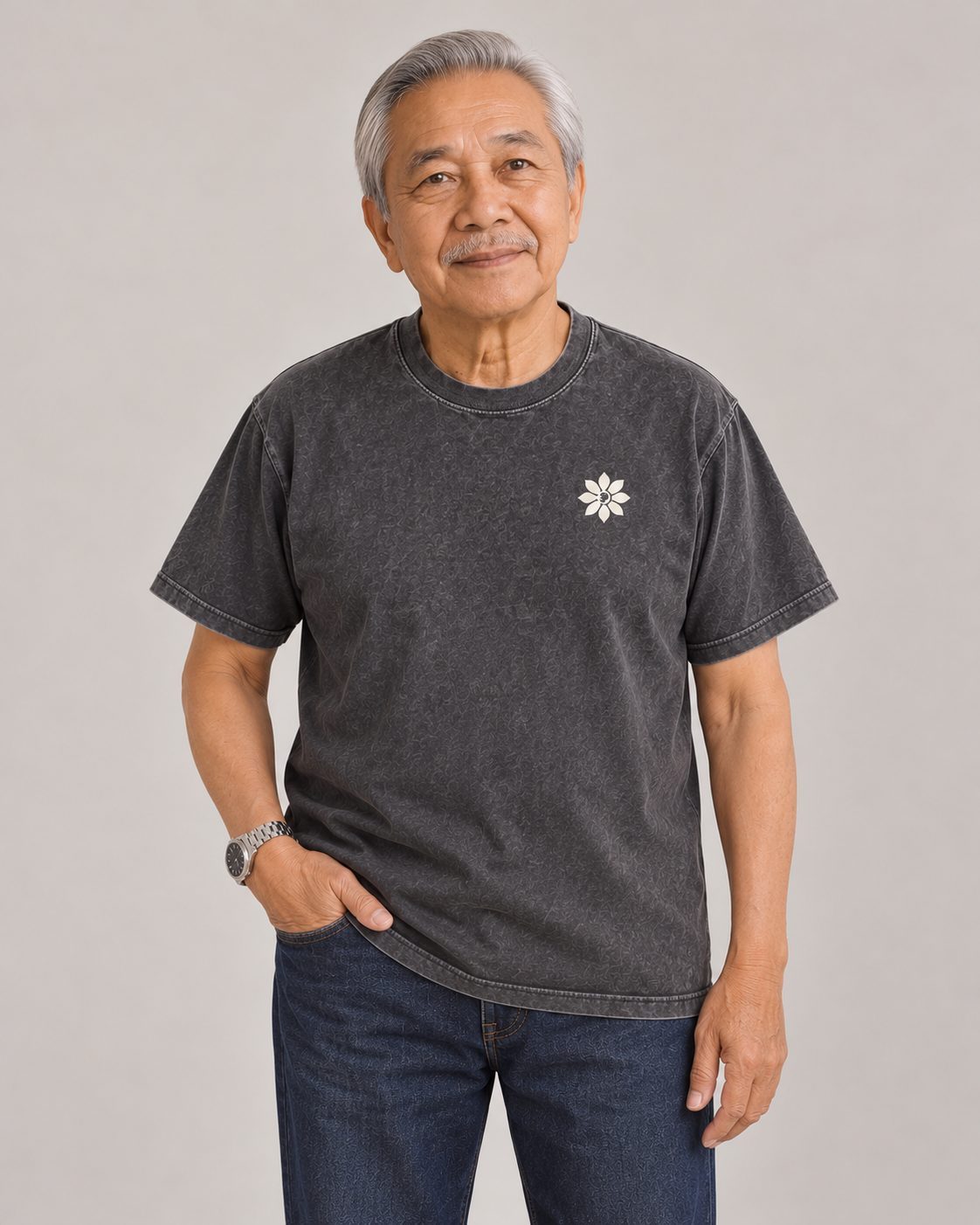 That’s Nice. Who Paid? Tee in Uling Black — model front view